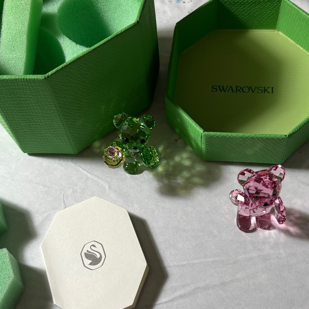 Swarovski Green and Pink Crystal Bear Set
